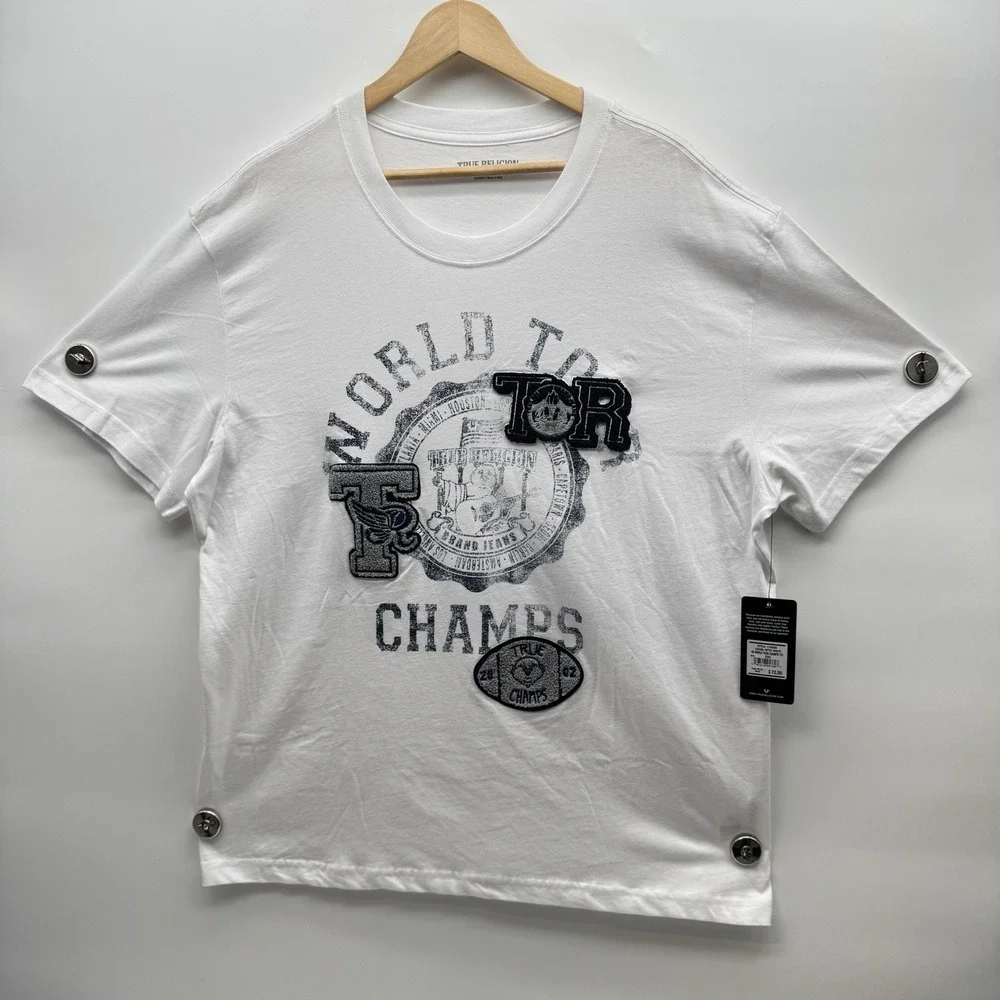 NWT True Religion World Tour Champs Graphic Tee Shirt White Mens XXL $72